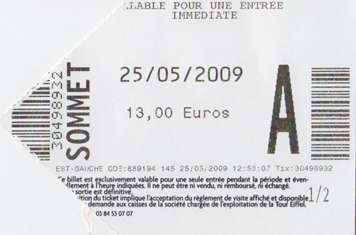 Sommet Ticket, Eiffel Tower (Tour Eiffel), Paris, France
