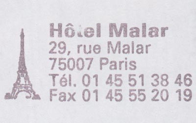 Hotel Malar, 29, Rue Malar, 7e Arrondissement, Paris, France