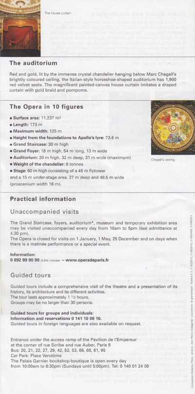 Brochure, Ticket, Palais Garnier, Place de l'Opéra, 9e Arrondissement, Paris, France