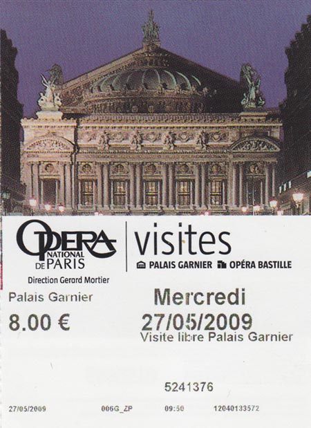 Ticket, Palais Garnier, Place de l'Opéra, 9e Arrondissement, Paris, France