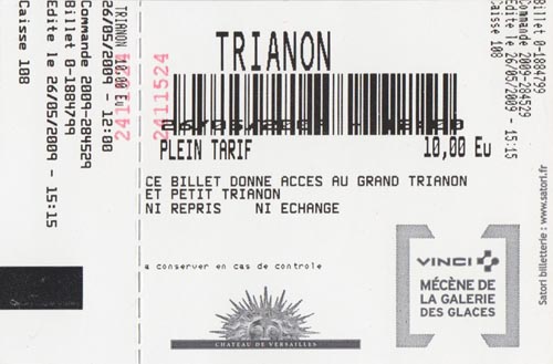 Ticket, Grand Trianon, Estate of Versailles, Versailles, France