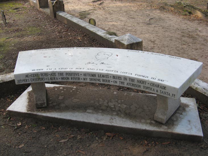 Memorial Bench at Johnny Mercer Grave, Section H, Bonaventure Cemetery, Savannah, Georgia