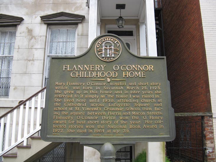 Historical Marker, Flannery O'Connor Childhood Home, 207 East Charlton Street, Off Of Lafayette Square, Savannah, Georgia