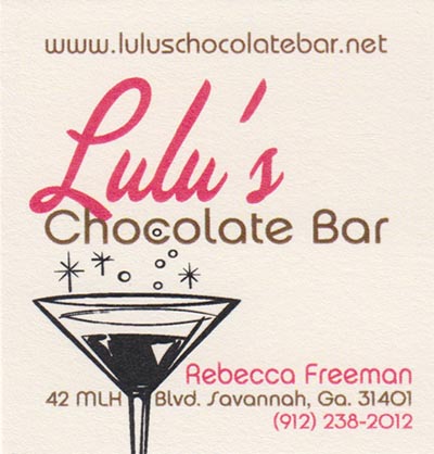 Business Card, Lulu's Chocolate Bar, 42 Martin Luther King Jr. Boulevard, Savannah, Georgia