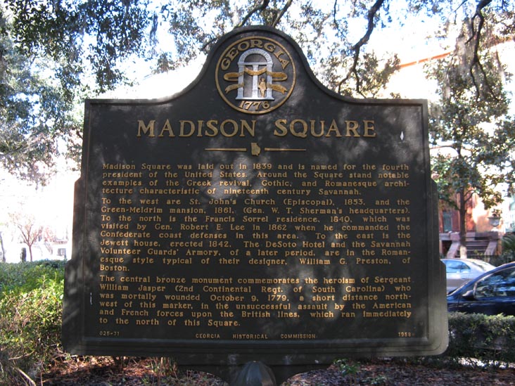 Historical Marker, Madison Square, Savannah, Georgia