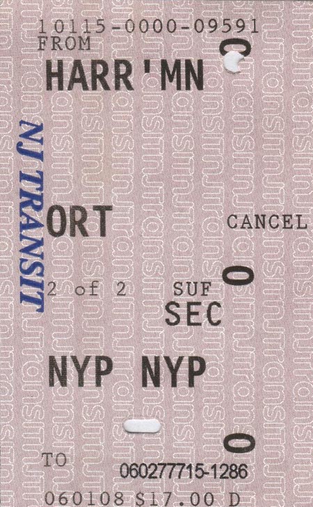 New Jersey Transit Train Ticket From Harriman, New York