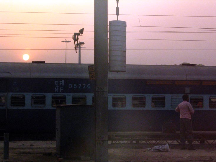 Sun Rising Over New Delhi Train Station, Delhi-Agra Shatabdi Express, India