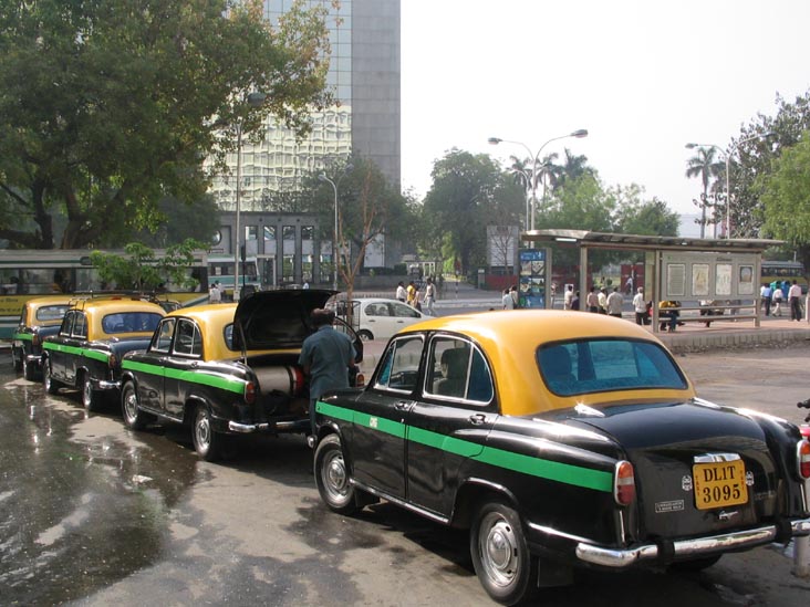 Ambassador Taxis Parked Outside Park Hotel, 15 Parliament Street, New Delhi, India