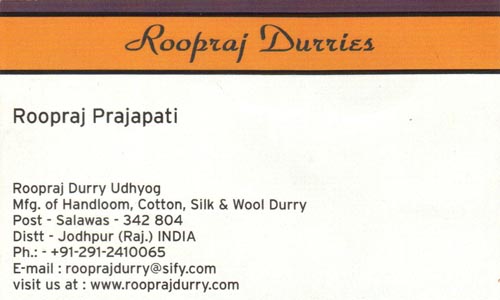 Business Card, Roopraj Durries, Salawas, Rajasthan, India