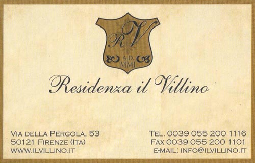 Business Card, Residenza Il Villino, Via della Pergola, 53, Florence, Tuscany, Italy