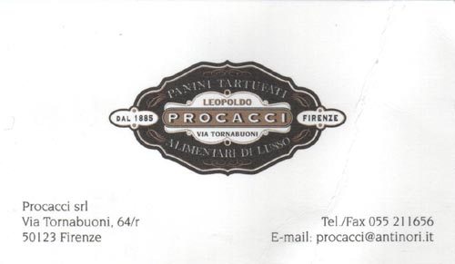 Business Card, Procacci, Via Tornabuoni, 64/r, Florence, Tuscany, Italy