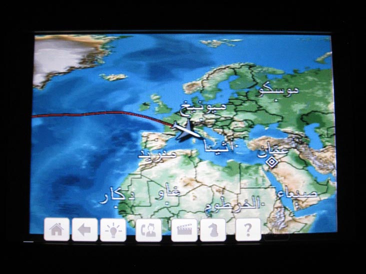 Route Map, In-Flight Entertainment Touch Screen, Royal Jordanian Airlines Flight 262 From New York City-JFK To Amman, Jordan, December 28, 2010
