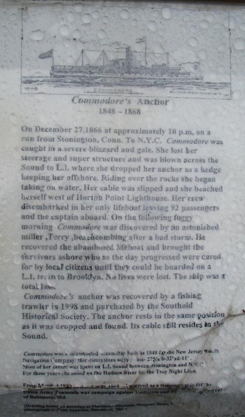 Commodore's Anchor Interpretive Plaque, Horton Point Lighthouse, Southold, New York