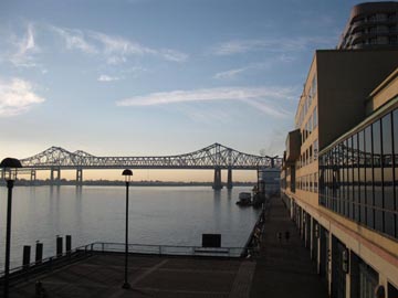 Crescent City Connection and Mississippi River Waterfront From Hilton New Orleans Riverside, Two Poydras Street, New Orleans, Louisiana, November 13, 2010