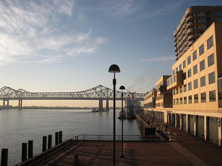 Crescent City Connection/Greater New Orleans Bridge and Mississippi River Waterfront From Hilton New Orleans Riverside, Two Poydras Street, New Orleans, Louisiana