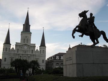 Saint Louis Cathedral and Andrew Jackson Statue, Jackson Square, French Quarter, New Orleans, Louisiana, November 10, 2010