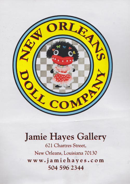 New Orleans Doll Company Business Card, Jamie Hayes Gallery, 617-621 Chartres Street, French Quarter, New Orleans, Louisiana