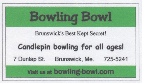 Business Card, The Bowling Bowl, 7 Dunlap Street, Brunswick, Maine