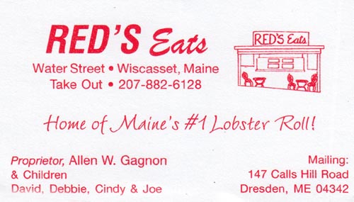 Business Card, Red's Eats, Water Street, Wiscasset, Maine
