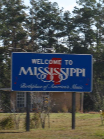 Welcome To Mississippi Sign, Mississippi-Louisiana Border, Interstate 10, Hancock County, Mississippi, November 13, 2010
