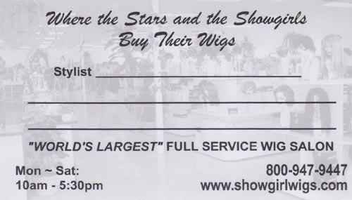 Serge's Showgirl Wigs Business Card