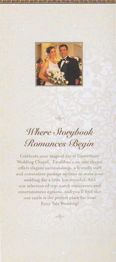 Brochure, Canterbury Wedding Chapel, Excalibur Hotel & Casino, 3850 Las Vegas Boulevard South, Las Vegas, Nevada