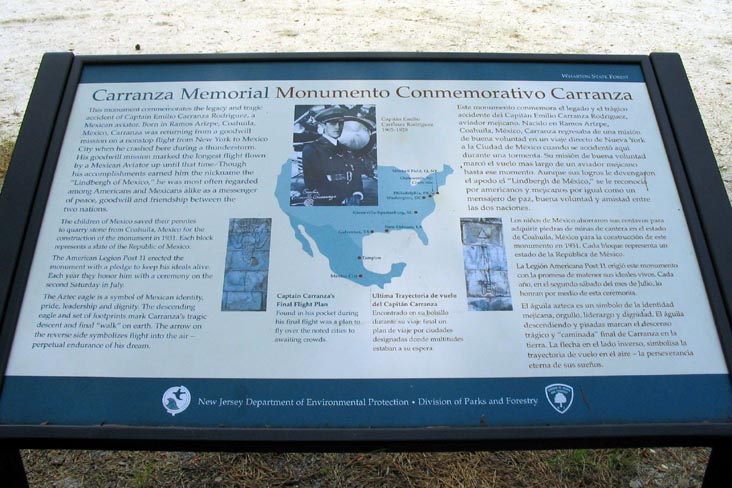 Interpretive Sign, Carranza Memorial, Wharton State Forest, Pine Barrens, New Jersey