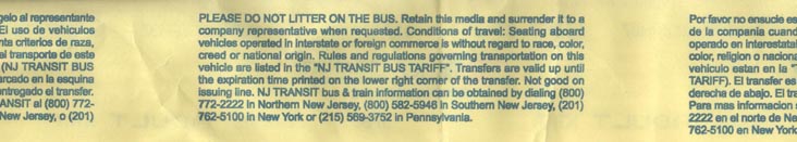 Ticket, 107 Bus To Newark, New Jersey From The Port Authority, Midtown Manhattan