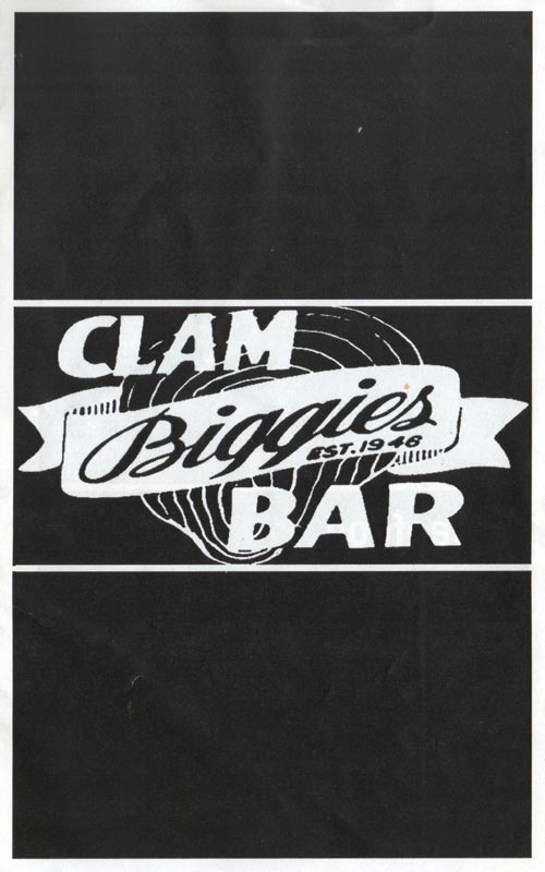 Menu, Biggie's Clam Bar, 1300 Ocean Avenue, Asbury Park Convention Hall, Asbury Park, New Jersey