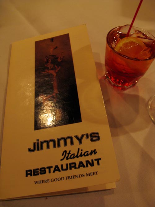 Menu and Negroni Cocktail, Jimmy's Italian Restaurant, 1405 Asbury Avenue, Asbury Park, New Jersey