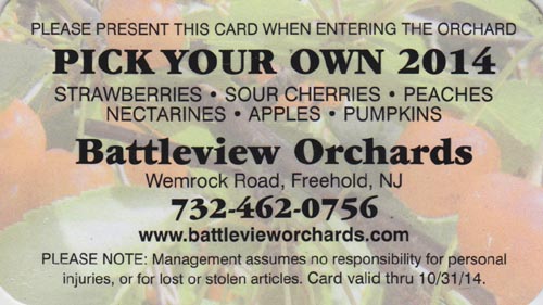 2014 Battleview Orchards Pick Your Own Club Card