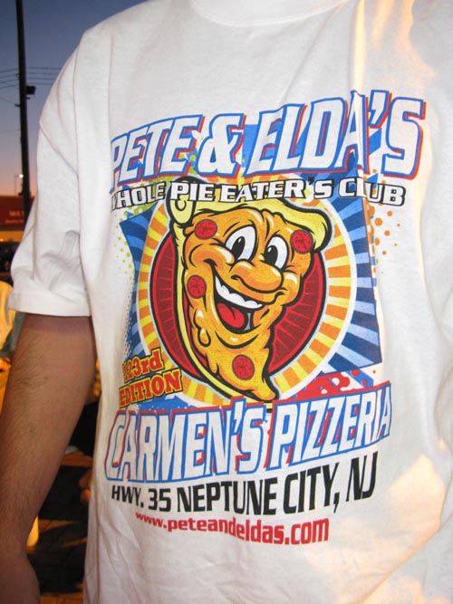 Whole Pie Eater's Club T-Shirt (123rd Edition), Pete & Elda's Bar/Carmen's Pizzeria, 96 Woodland Avenue, Neptune, New Jersey