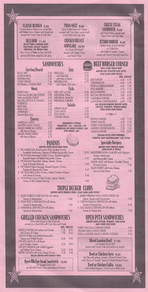 Sandwiches and Burgers, Menu, Americana Diner, 1160 Route 35, Shrewsbury, New Jersey