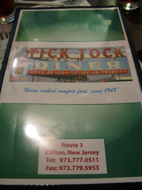 Menu, Tick Tock Diner, 281 Allwood Road, Clifton, New Jersey, September 27, 2009