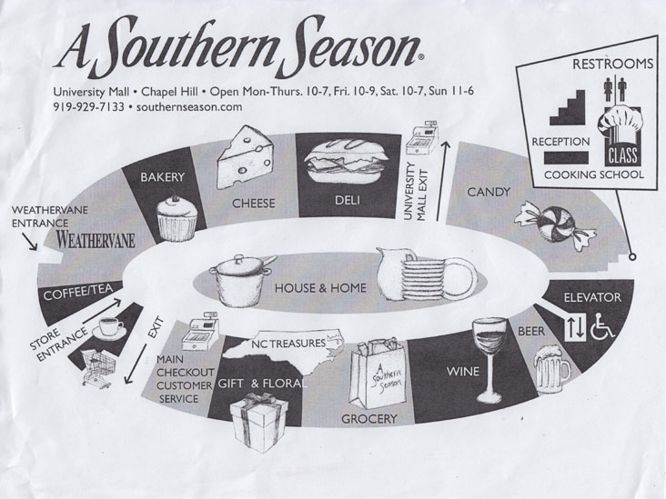 Store Map, A Southern Season, 201 South Estes Drive, University Mall, Chapel Hill, North Carolina