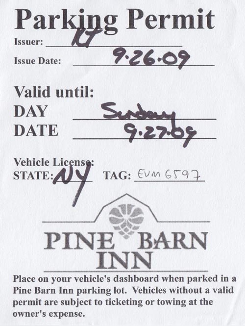 Pine Barn Inn Parking Permit