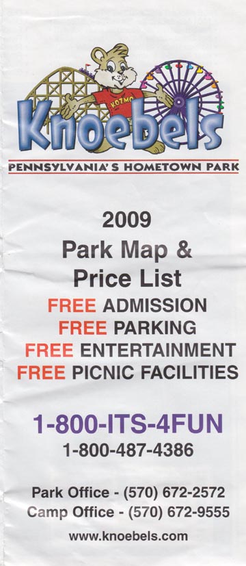 2009 Park Map & Price List, Knoebels Amusement Resort, Elysburg, Pennsylvania