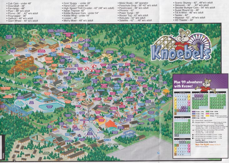 2009 Park Map & Price List, Knoebels Amusement Resort, Elysburg, Pennsylvania