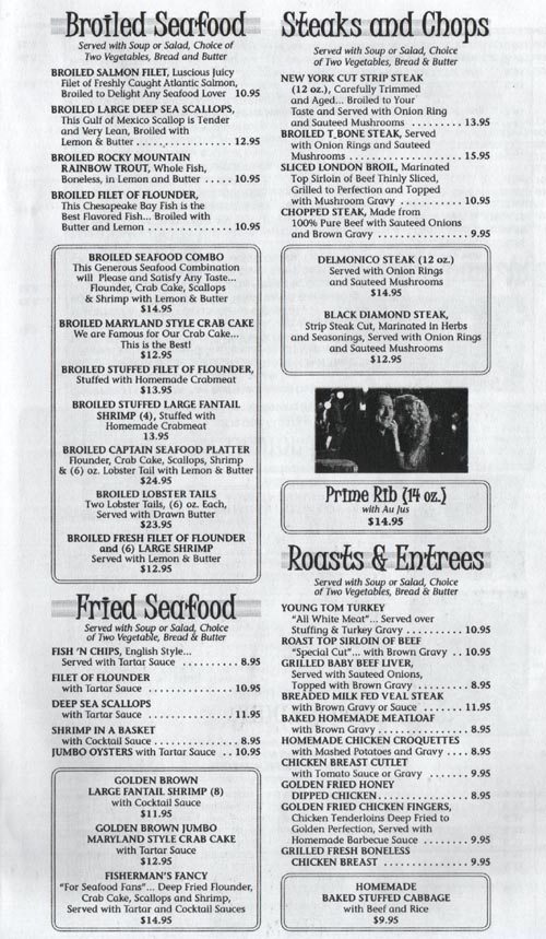 Dinner Entrees, Double TT Menu, Double TT Family Restaurant & Diner, Blue Bell, Pennsylvania