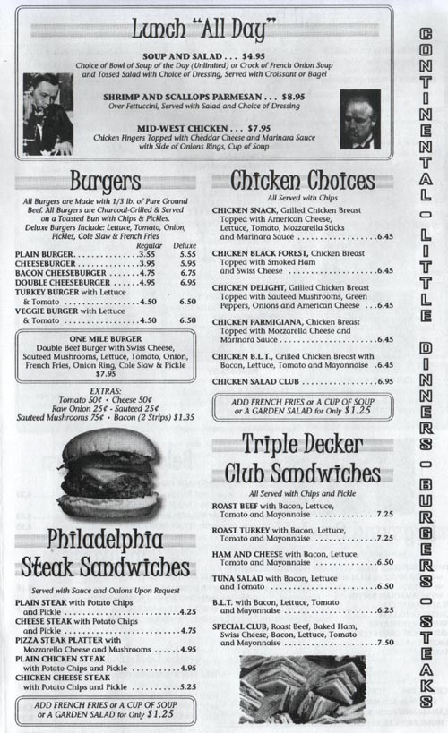 Burgers, Steaks and Sandwiches, Double TT Menu, Double TT Family Restaurant & Diner, Blue Bell, Pennsylvania