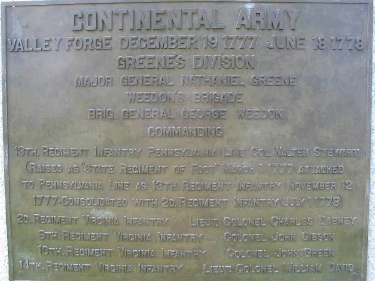 Greene's Division Plaque, Valley Forge National Historical Park, Valley Forge, Pennsylvania