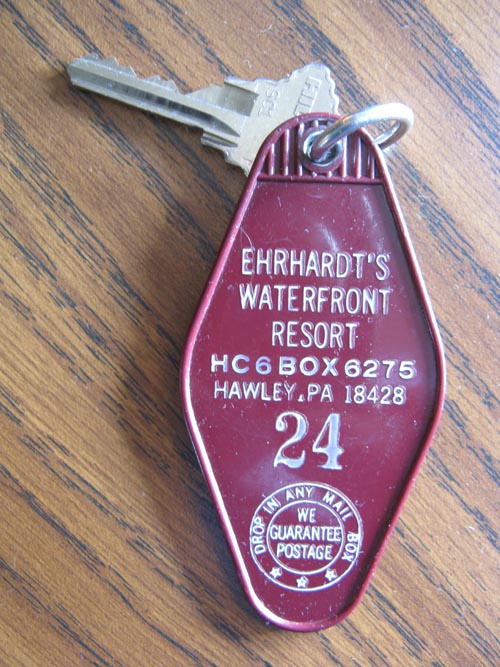 Room Key, Room 24, Ehrhardt's Waterfront Resort, 205 Route 507, Hawley, Pennsylvania