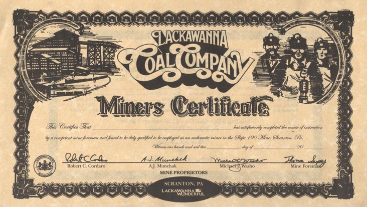 Lackawanna Coal Company Miners Certificate