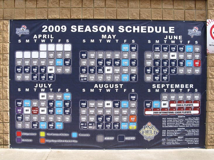 2009 Scranton/Wilkes-Barre Schedule, PNC Field, 235 Montage Mountain Road, Moosic, Pennsylvania