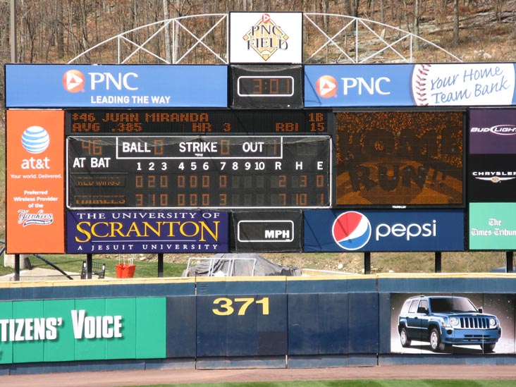 Home Run Message, Scoreboard, Scranton/Wilkes-Barre Yankees vs. Rochester Red Wings, PNC Field, 235 Montage Mountain Road, Moosic, Pennsylvania, April 19, 2009