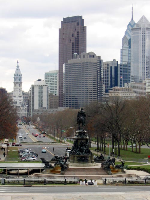 View down the Parkway towards City Hall from Philadelphia Museum of Art, 2600 Benjamin Franklin Parkway, Philadelphia, Pennsylvania