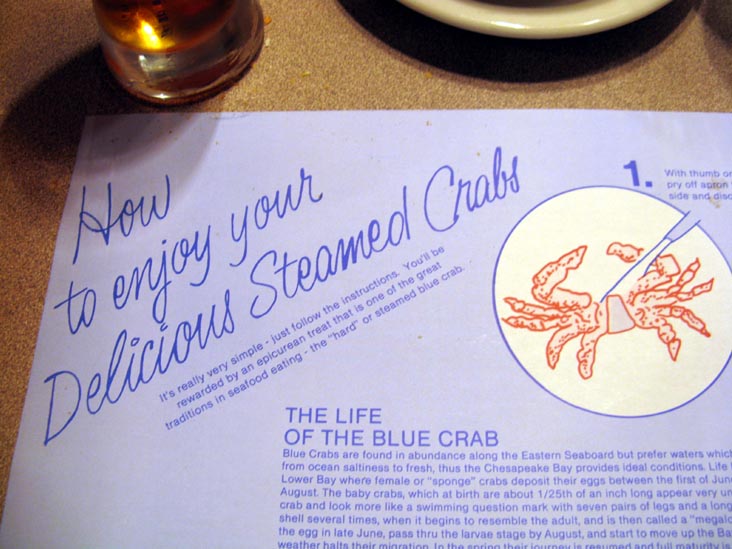 How To Enjoy Your Delicious Steamed Crabs Placemat, DiNardo's, 312 Race Street, Old City, Philadelphia, Pennsylvania