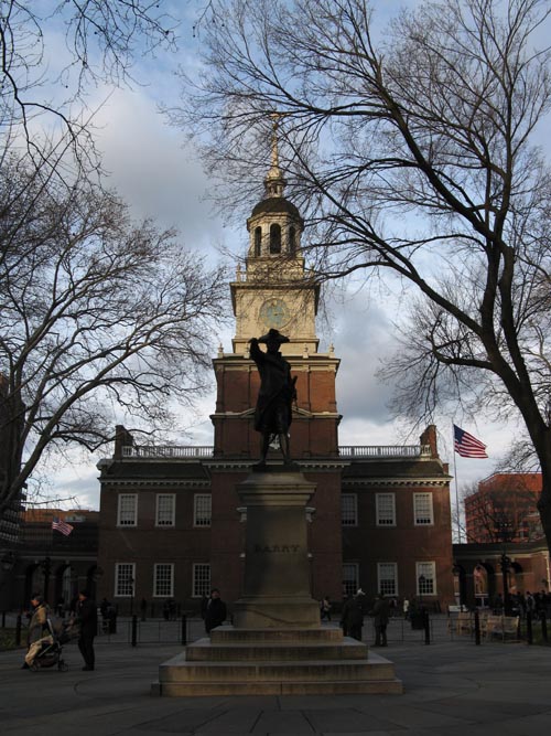Commodore John Barry Statue and Independence Hall, Independence Square, Independence National Historical Park, Center City, Philadelphia, Pennsylvania, November 27, 2009