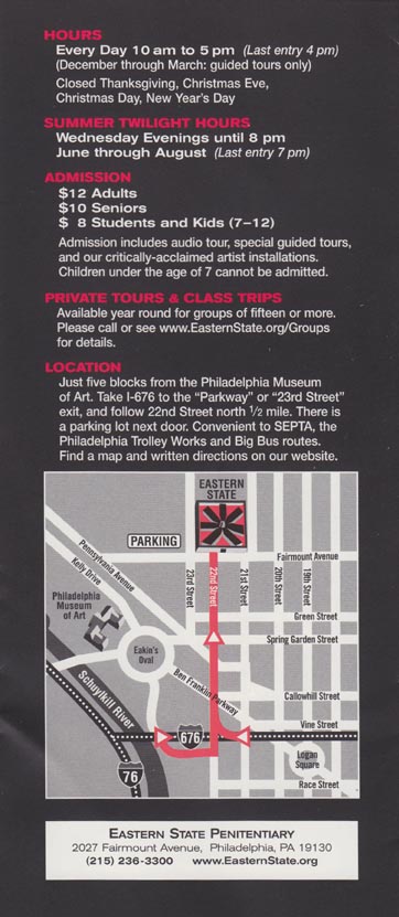 Brochure Map, Eastern State Penitentiary, 2027 Fairmount Avenue, Fairmount, Philadelphia, Pennsylvania