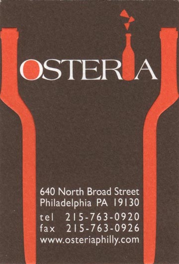 Business Card, Osteria, 640 North Broad Street, Philadelphia, Pennsylvania